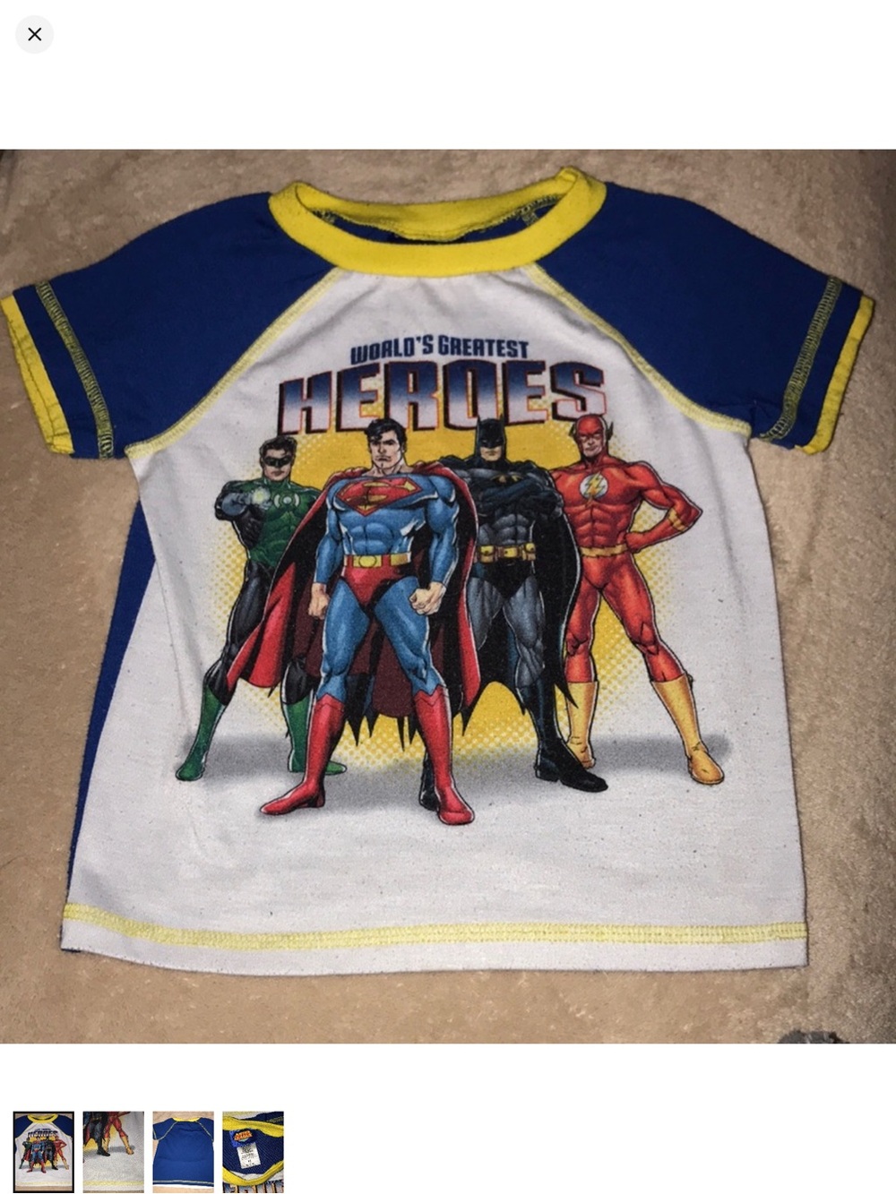 Justice League 4T worlds greatest heroes Tee in Blue, White & Yellow